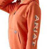 Ariat Womens Rebar Lightweight Logo 1/2 Zip Hood - Languinisto Heather/Trophical Peach