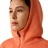 Ariat Womens Rebar Lightweight Logo 1/2 Zip Hood - Languinisto Heather/Trophical Peach