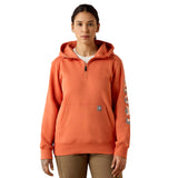 Ariat Womens Rebar Lightweight Logo 1/2 Zip Hood - Languinisto Heather/Trophical Peach