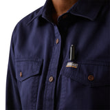 Ariat Womens Rebar Half Button Work Shirt - Navy