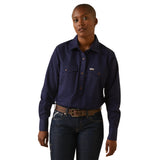 Ariat Womens Rebar Half Button Work Shirt - Navy