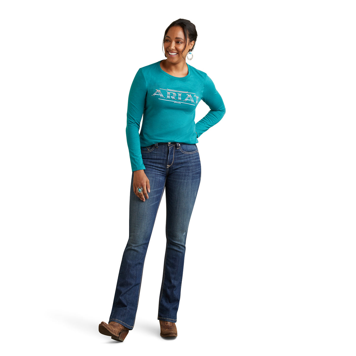 Ariat Womens Serape Style Long Sleeve Tee - Teal Green