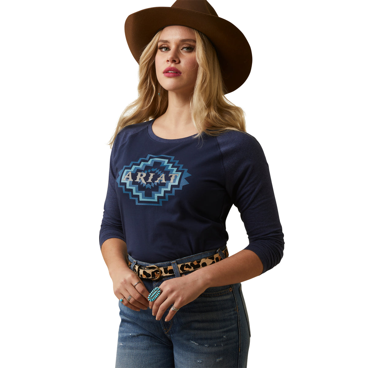 Ariat Womens Tucson Baseball Long Sleeve Tee - Navy