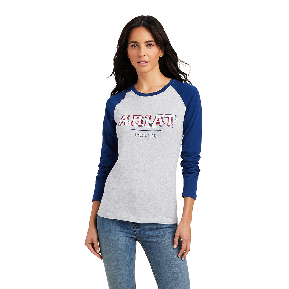 Ariat Womens Varsity Long Sleeve Tee - Estate Blue/Heather Grey