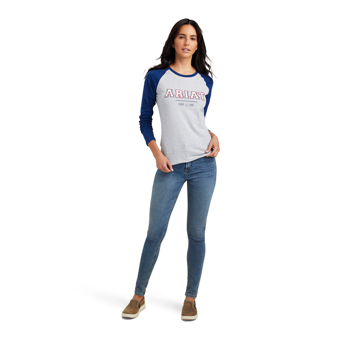 Ariat Womens Varsity Long Sleeve Tee - Estate Blue/Heather Grey