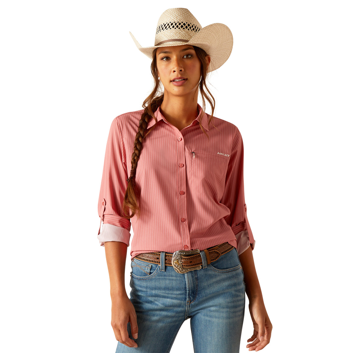 Ariat Womens Venttek Shirt - Faded Rose Pinstripe