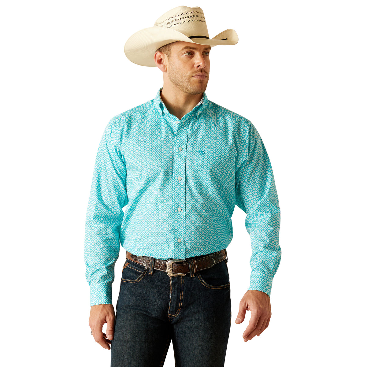 Ariat Mens Wrinkle Free Stanley Shirt - Peacock Blue