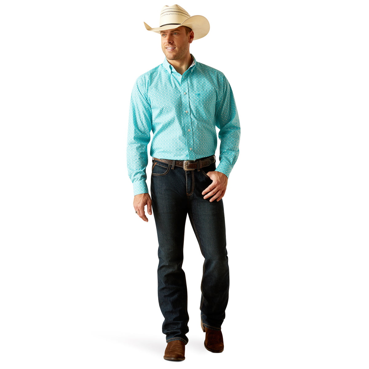 Ariat Mens Wrinkle Free Stanley Shirt - Peacock Blue