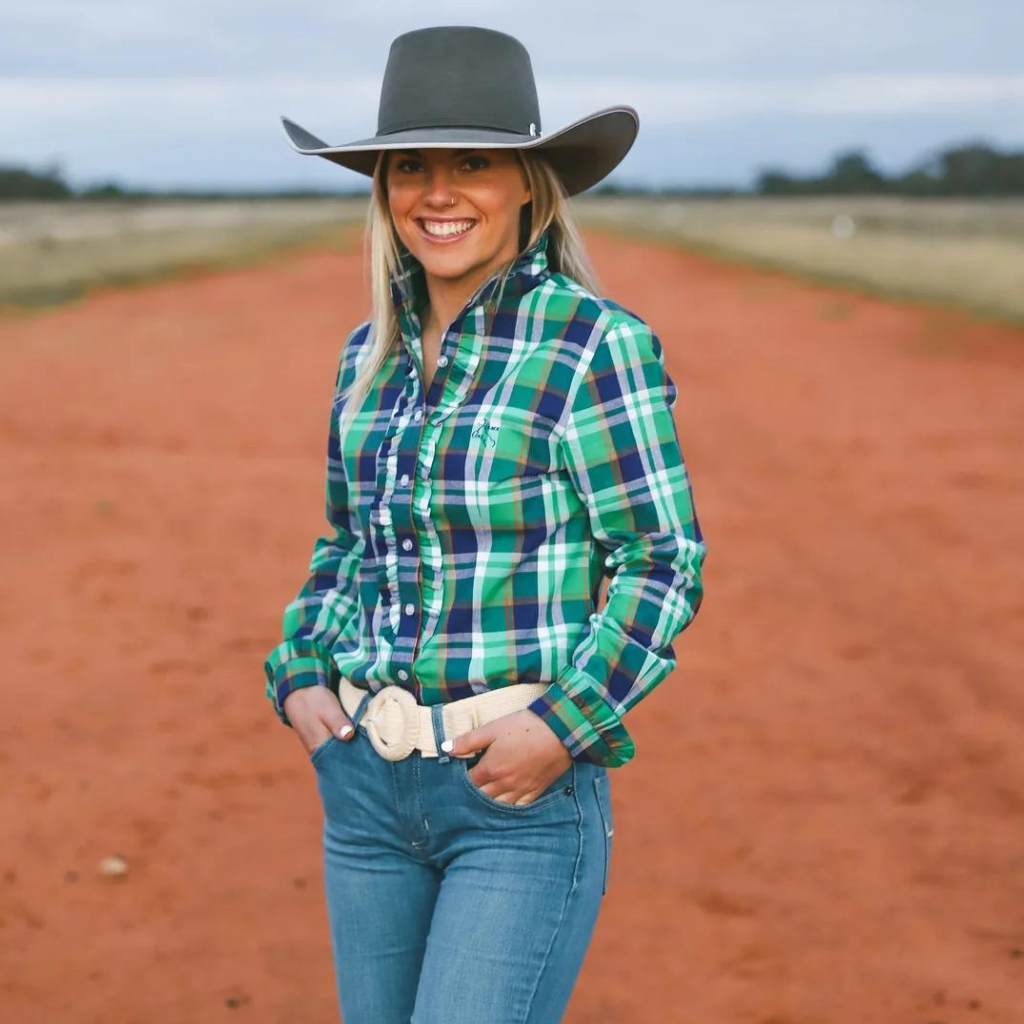 Black Colt Womens Kirby Shirt - Green/Blue/Orange Plaid