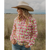 Black Colt Womens Premium Work Shirt - Pink/Green Plaid