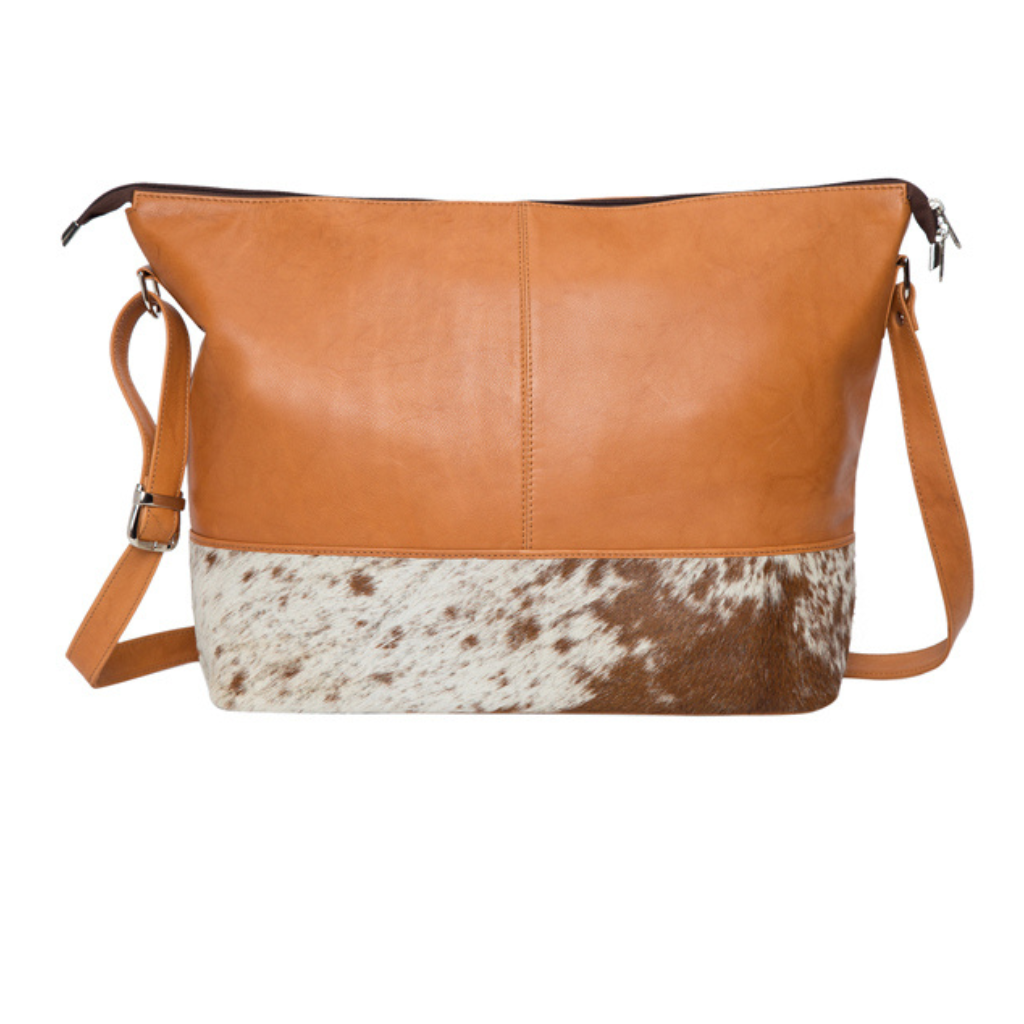 Boat Shape Cowhide Bag - Jersey Hairon/Tan Leather