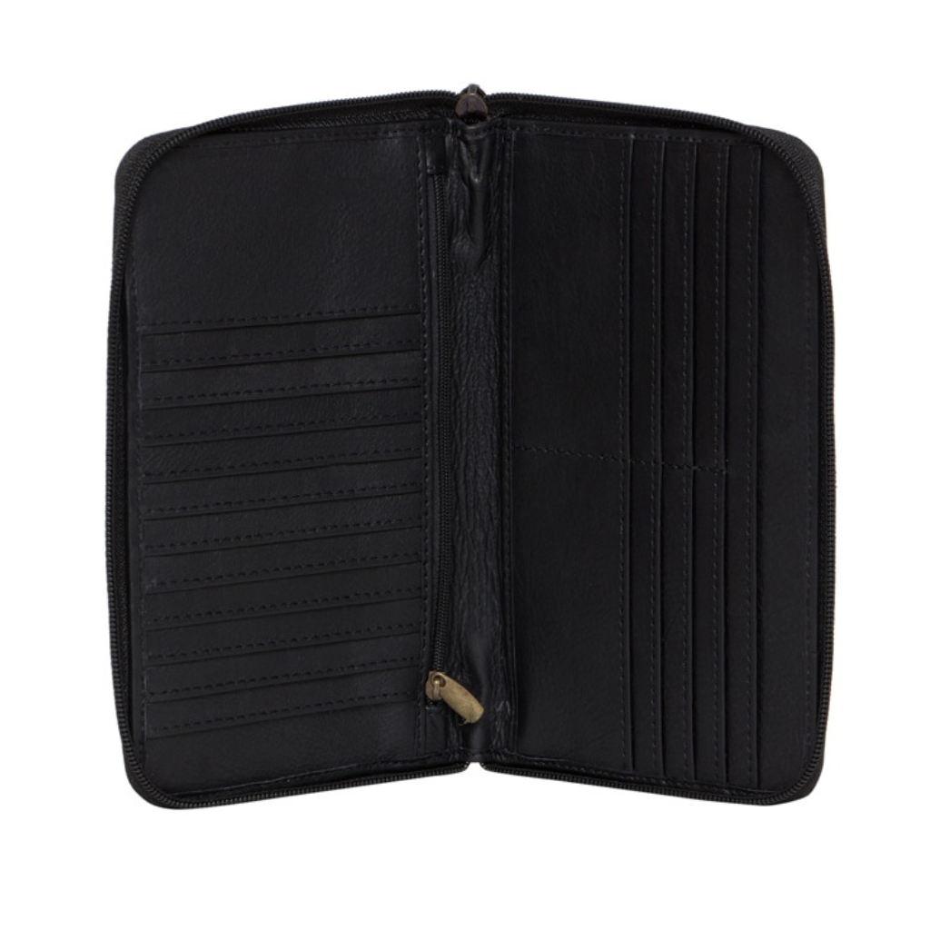 Boho Clutch Cowhide Wallet Jersey Hairon/Black Leather