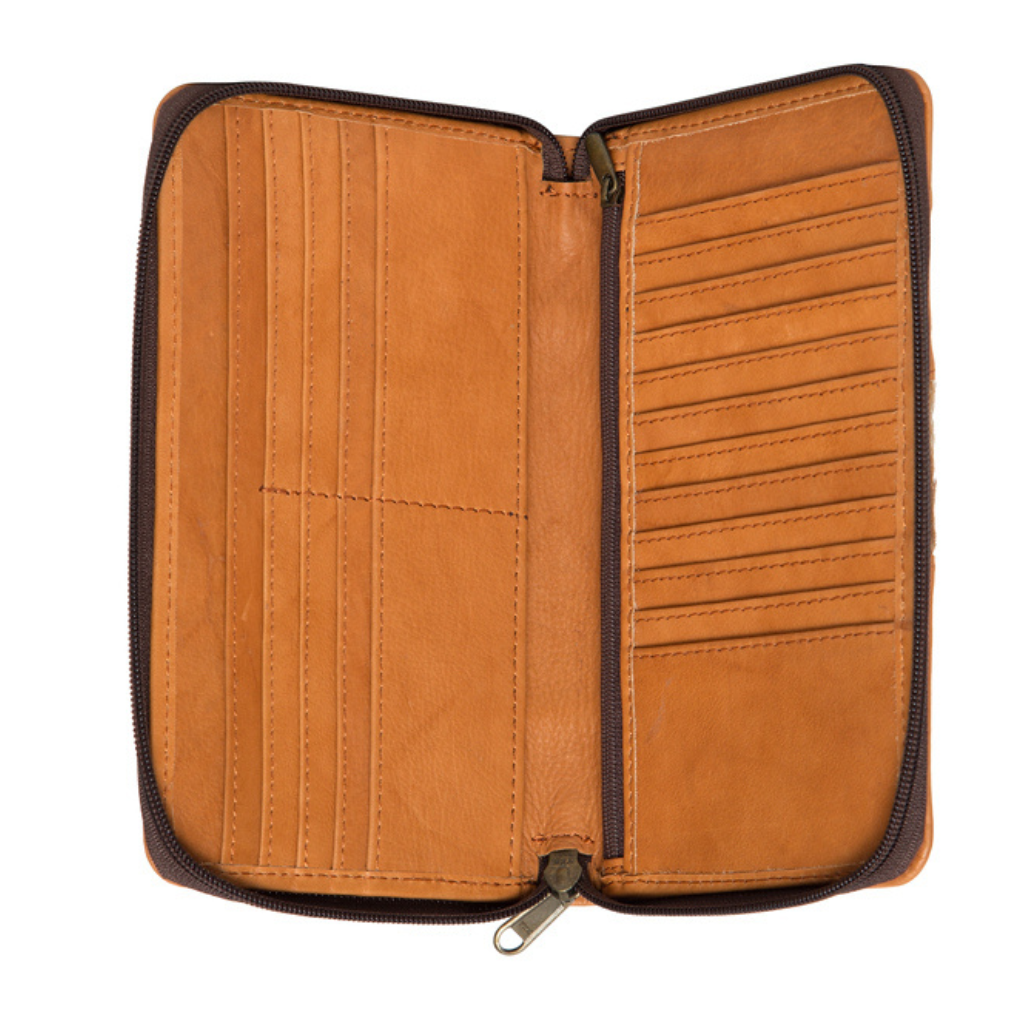 Boho Clutch Cowhide Wallet Jersey Hairon/Tan Leather
