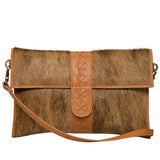 Boho Flap Cowhide Clutch Bag - Tan