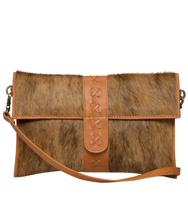 Boho Flap Cowhide Clutch Bag - Tan