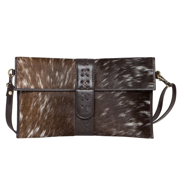 Boho Flap Cowhide Clutch Bag - Brown