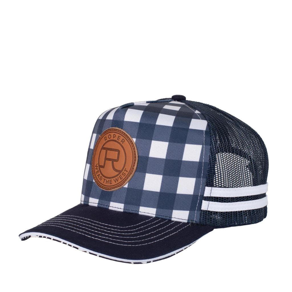 Roper Trucker Cap - Mini Plaid Navy/White