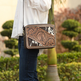 Cowhide Tooling Leather Camera Bag - Brown