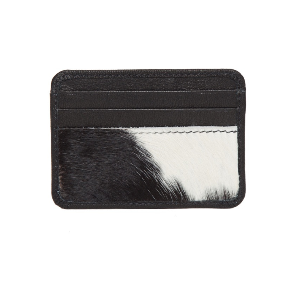 Cowhide Card Holder With ID - Black