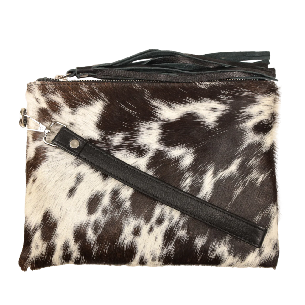 Cowhide Claire Large Leather Clutch - Black