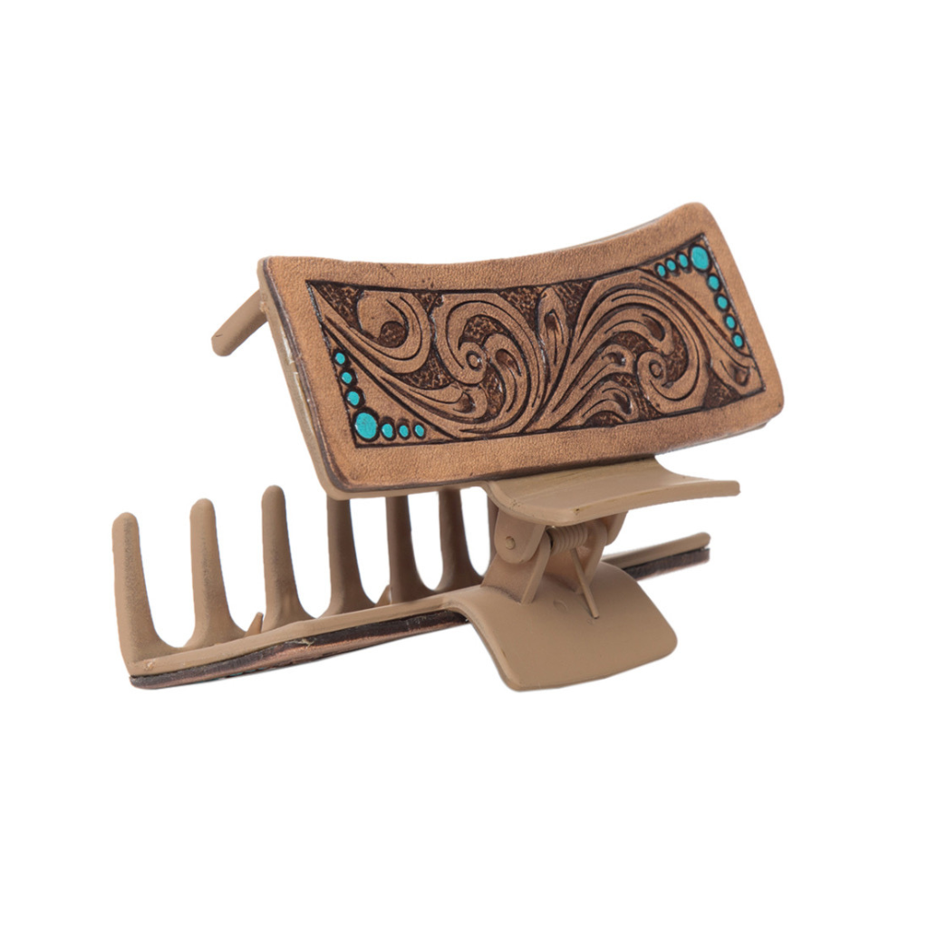 Cowhide Tooled Leather Hair Clip