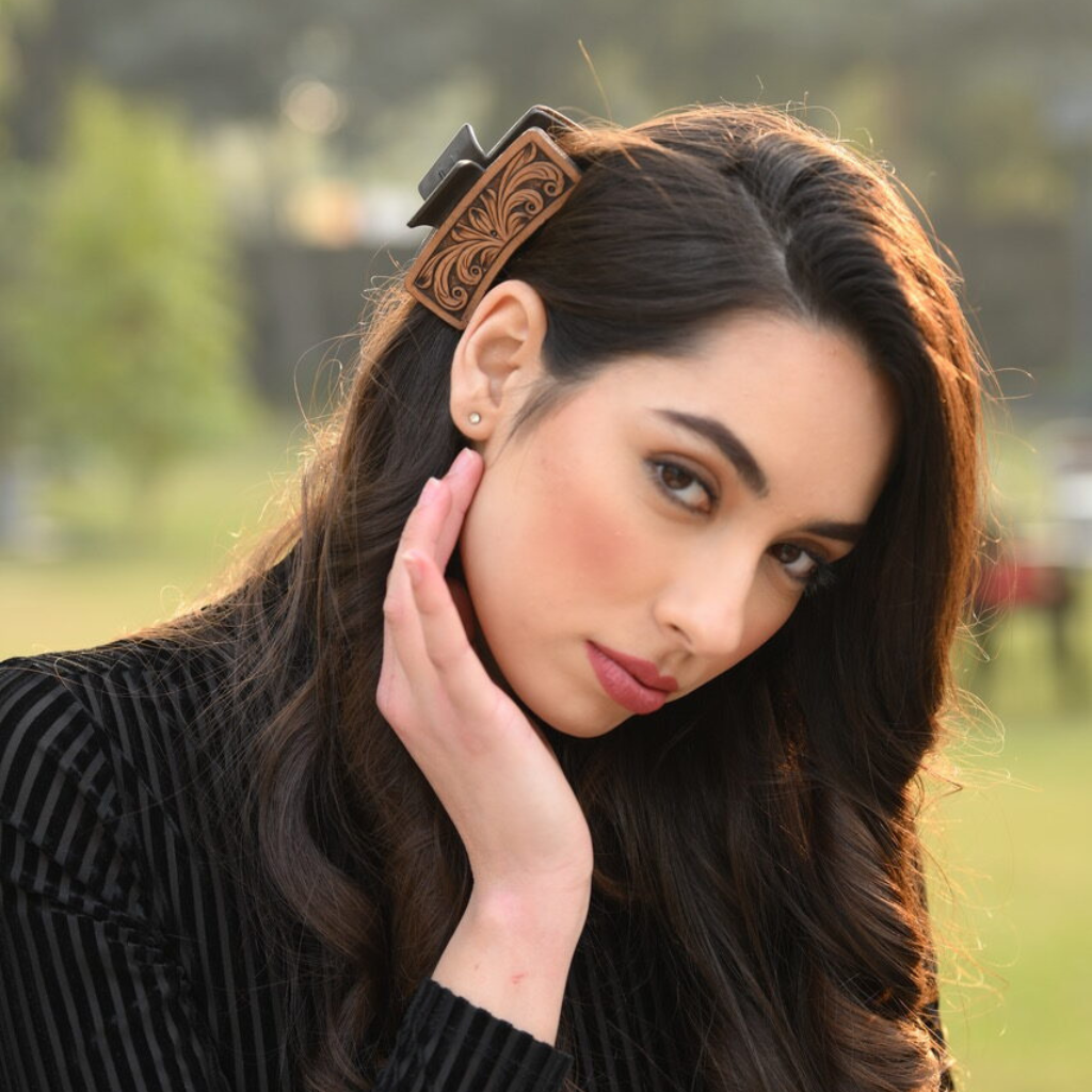 Cowhide Tooled Leather Hair Clip