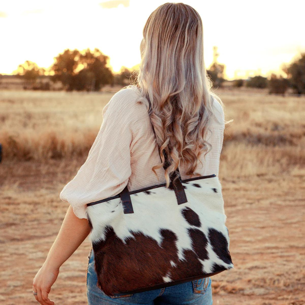 Cowhide Allure Nelly Tote Bag - Dark Brown