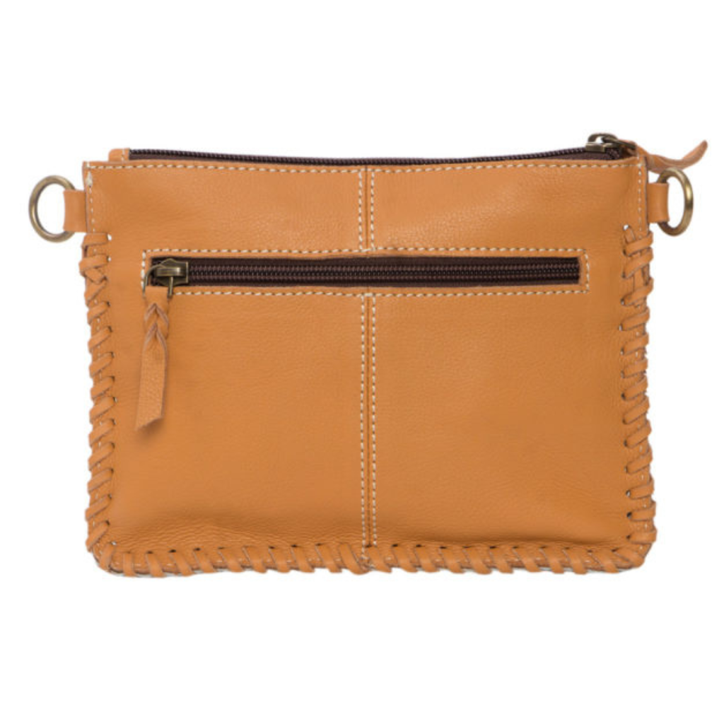 Cowhide Tooling Leather Small Clutch Bag - Tan