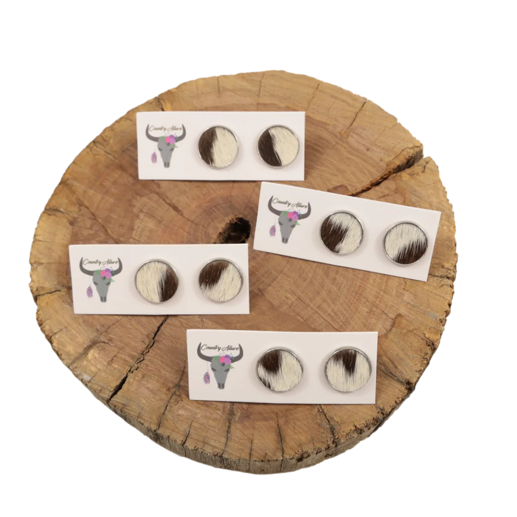 Cowhide 16mm Studs - Brown/White Patch
