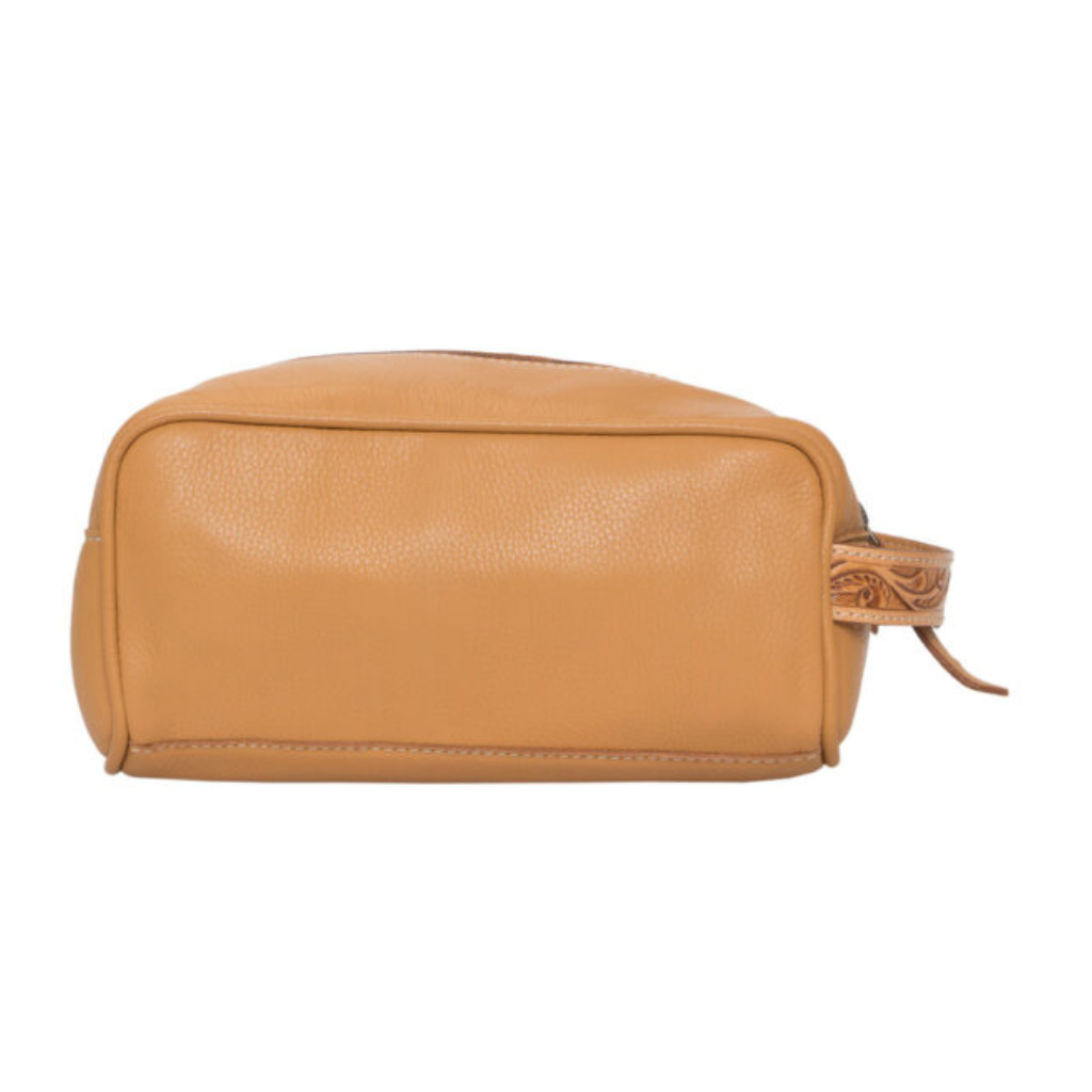 Cowhide Tooling Leather Toiletries Bag - Tan