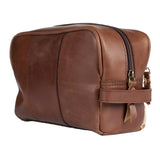 Cowhide Leather Toiletry Bag - Brown