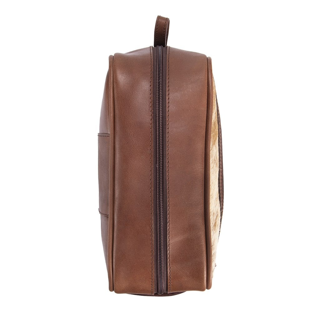 Cowhide Leather Toiletry Bag - Brown