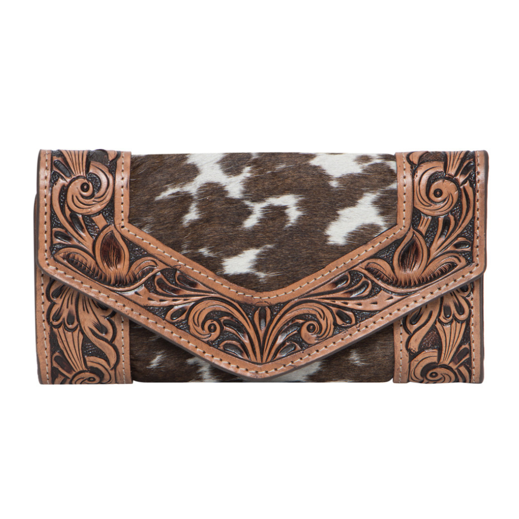 Cowide Tooling Leather Trifold Wallet - Brown