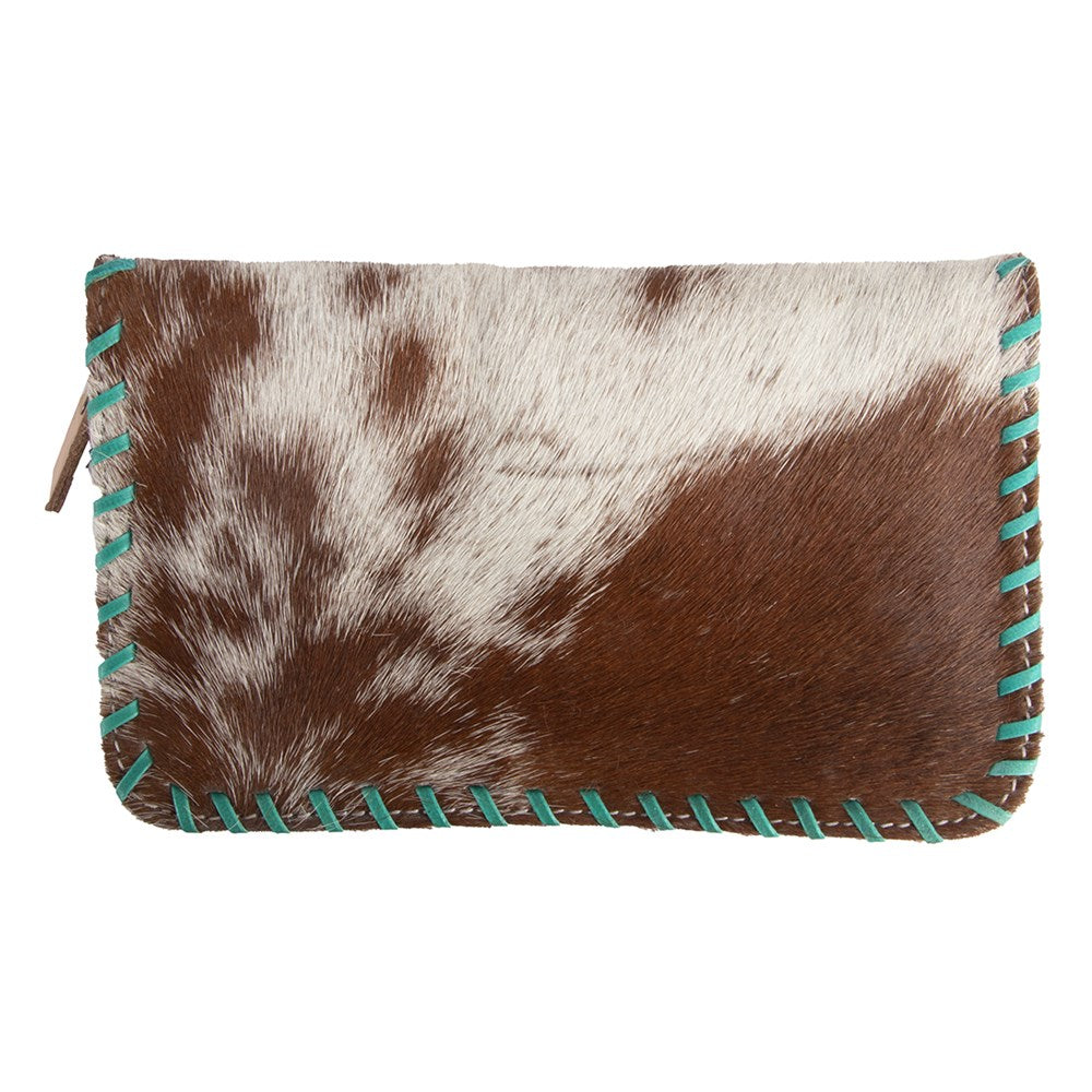 Cowhide Ladies Leather Wallet - Brown/Turquoise