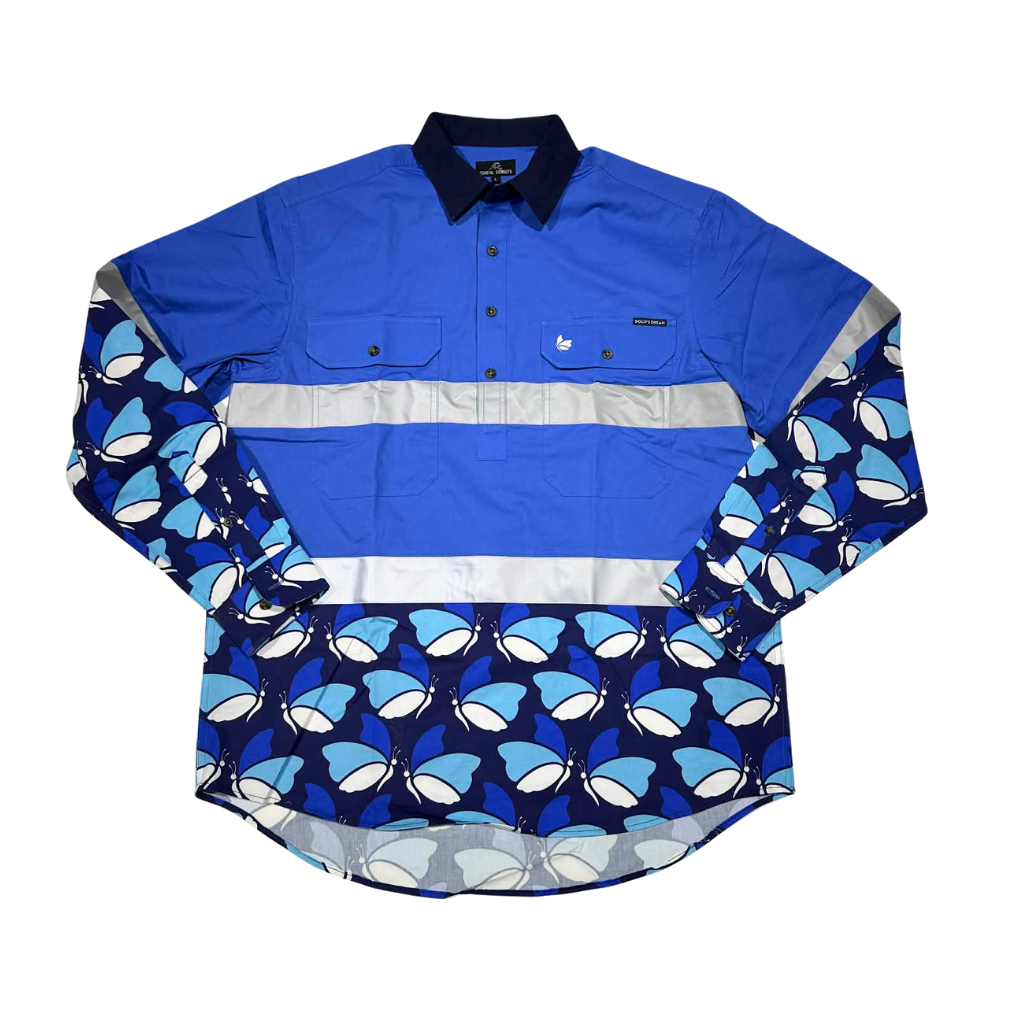 Dollys Dream Unisex Hi Vis Half Button Shirt - Blue