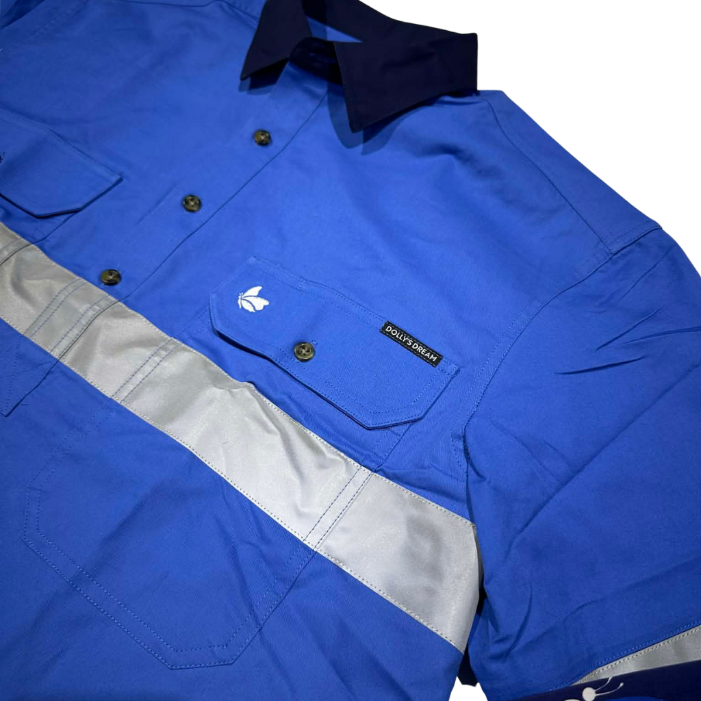 Dollys Dream Unisex Hi Vis Half Button Shirt - Blue