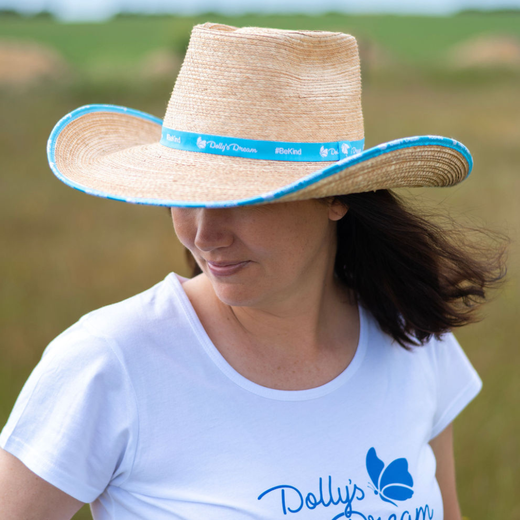 Dollys Dream Sunbody Palm Leaf Hat - Oak/Light Blue