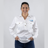 Dollys Dream Womens Half Button Shirt - White