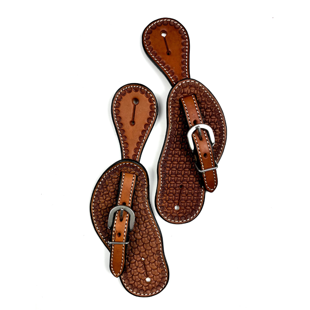 Ezy Ride Spur Strap - Cowboy Shap w/Small Flower Stamping Chestnut