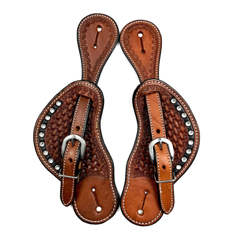 Ezy Ride Ladies Spur Strap - Cowboy w/Stamping and Prisms Chestnut