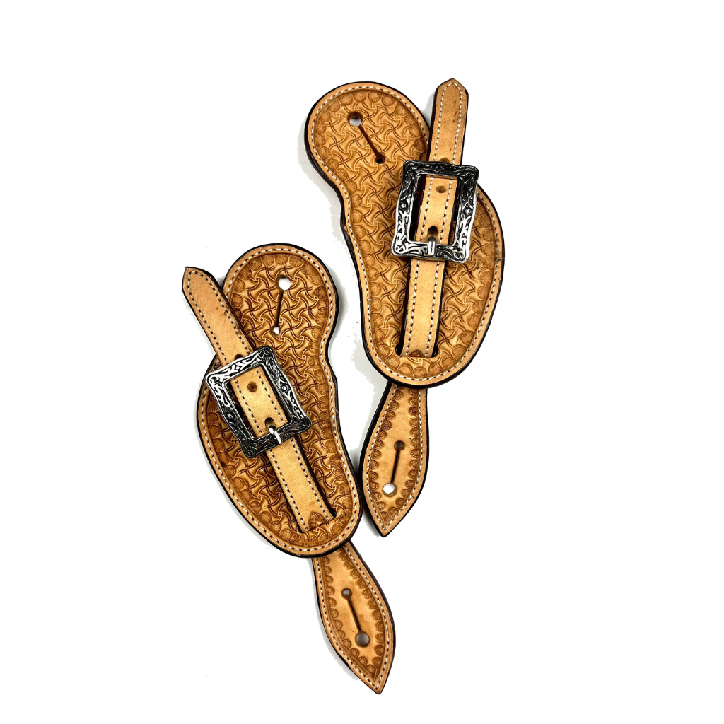 Ezy Ride Youth Spur Strap - Cowboy shape w/Stamping and Square Silver Buckle