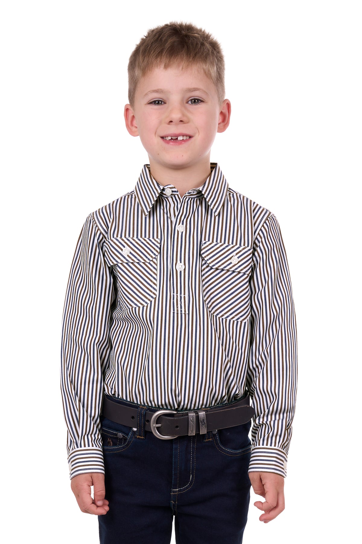 Hard Slog Kids Cane Shirt - Navy/Tan