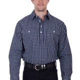 Hard Slog Mens Alon Half Placket Shirt - Navy
