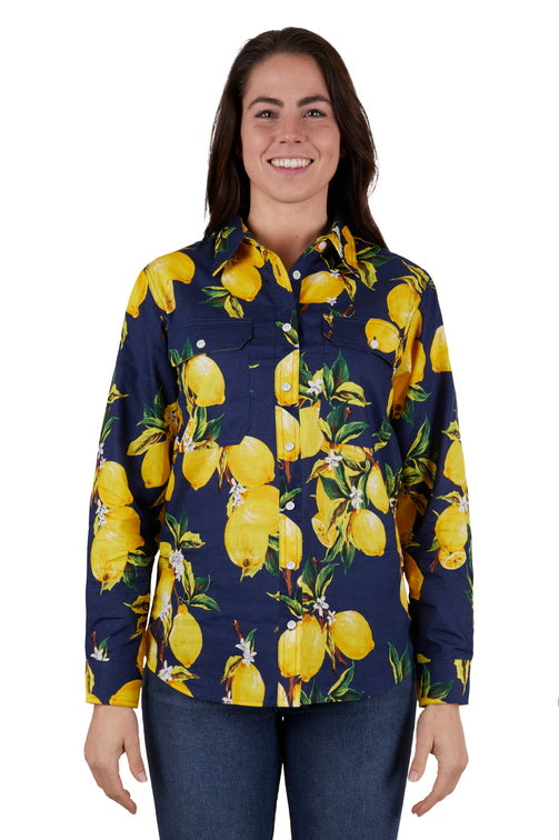 Hard Slog Womens Sana Shirt - Navy/Yellow