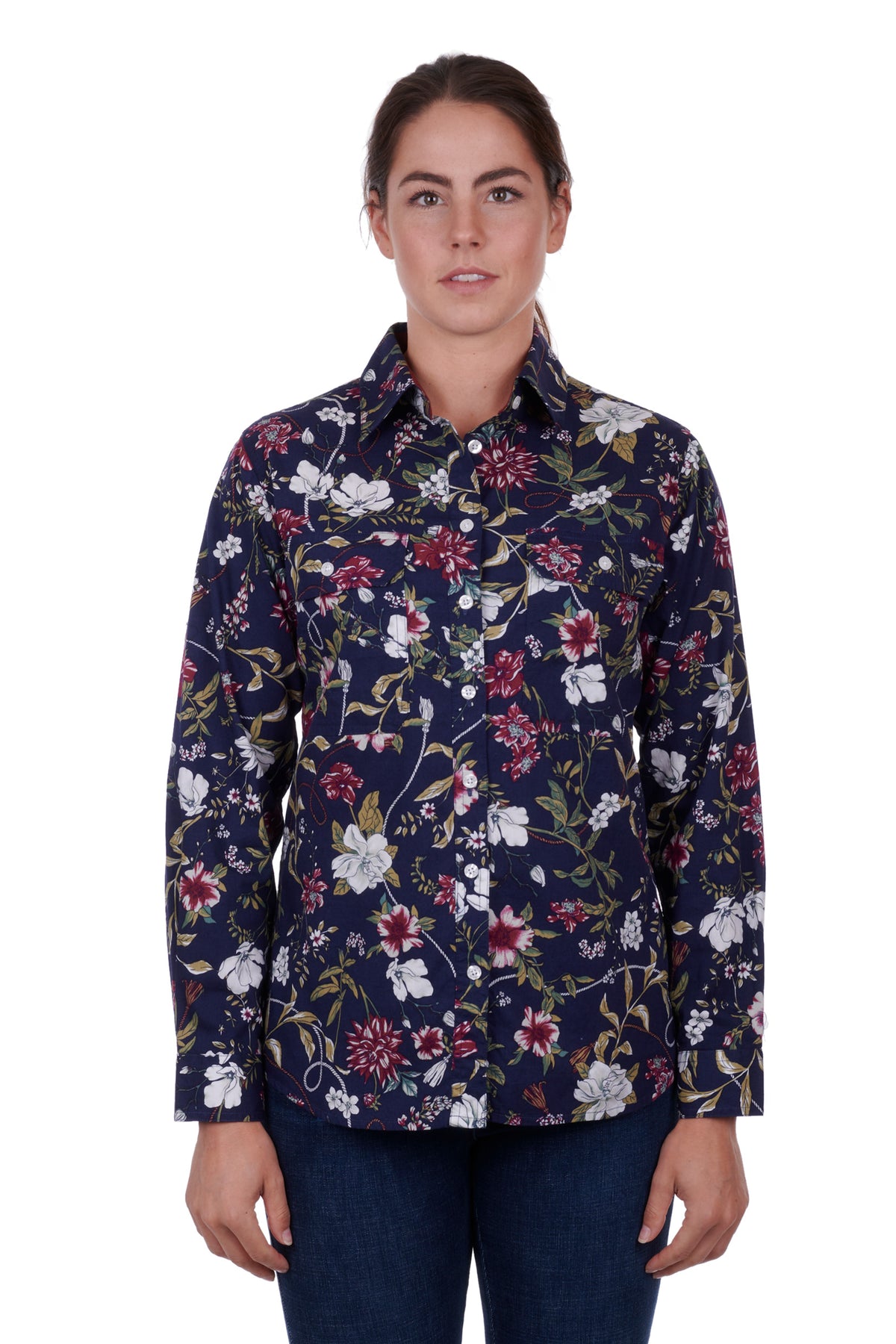 Hard Slog Womens Sarah Half Button Shirt - Navy