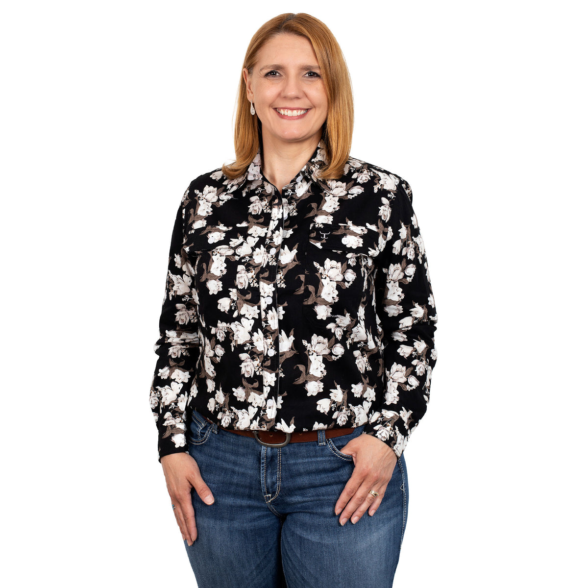 Just Country Womens Abbey Full Button Shirt - Black Lilies