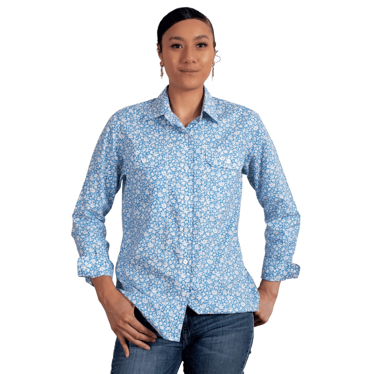 Just Country Abbey Full Button Print Shirt - Cornflour Floral