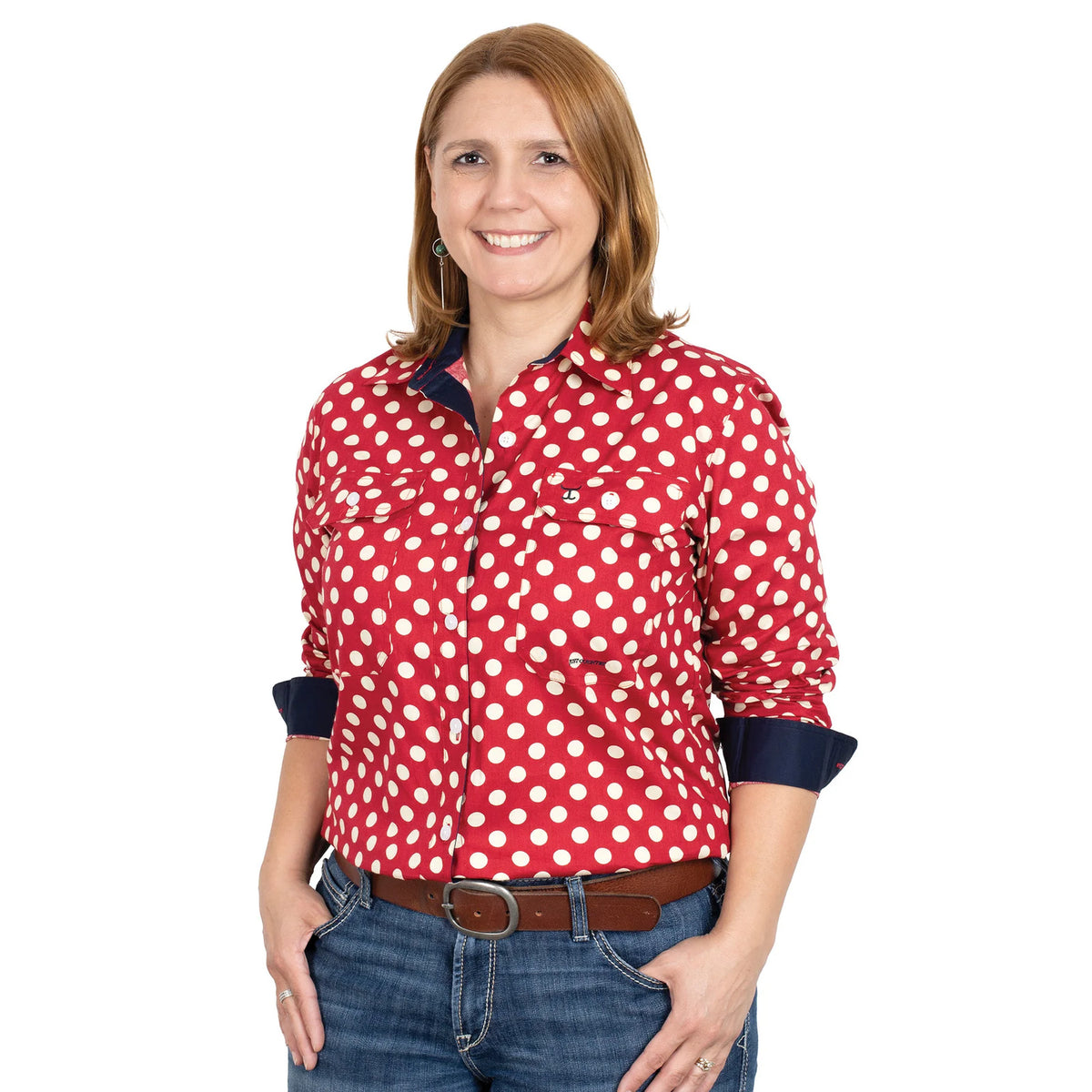 Just Country Womens Abbey Full Button Shirt - Crimson spots