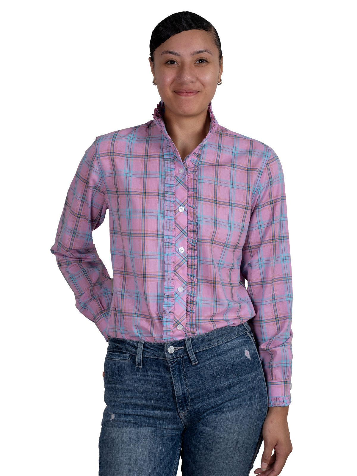 Just Country Womens Abbey Frills Full Button Shirt - Dusky Pink Plaid