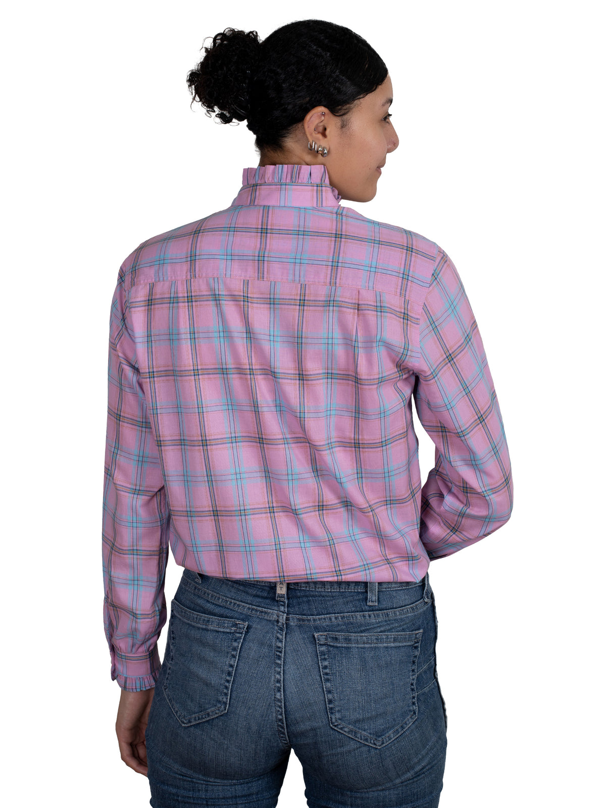 Just Country Womens Abbey Frills Full Button Shirt - Dusky Pink Plaid